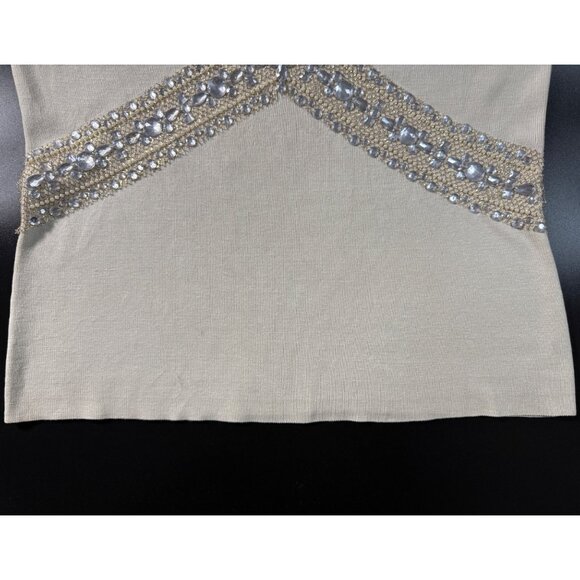 Vintage White House Black Market Silk Knit Beaded Rhinestone Tank Top M Y2K Ivor - Picture 2 of 9